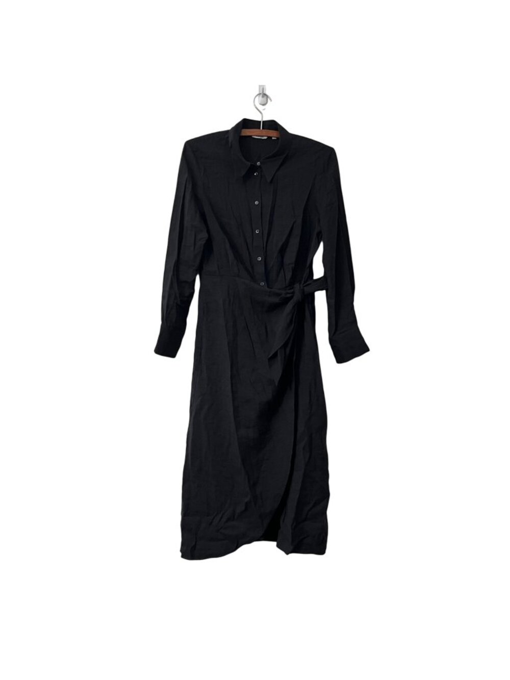 & Other Stories Black Long Sleeve Wrap Midi Shirt Dress Womens Size Small